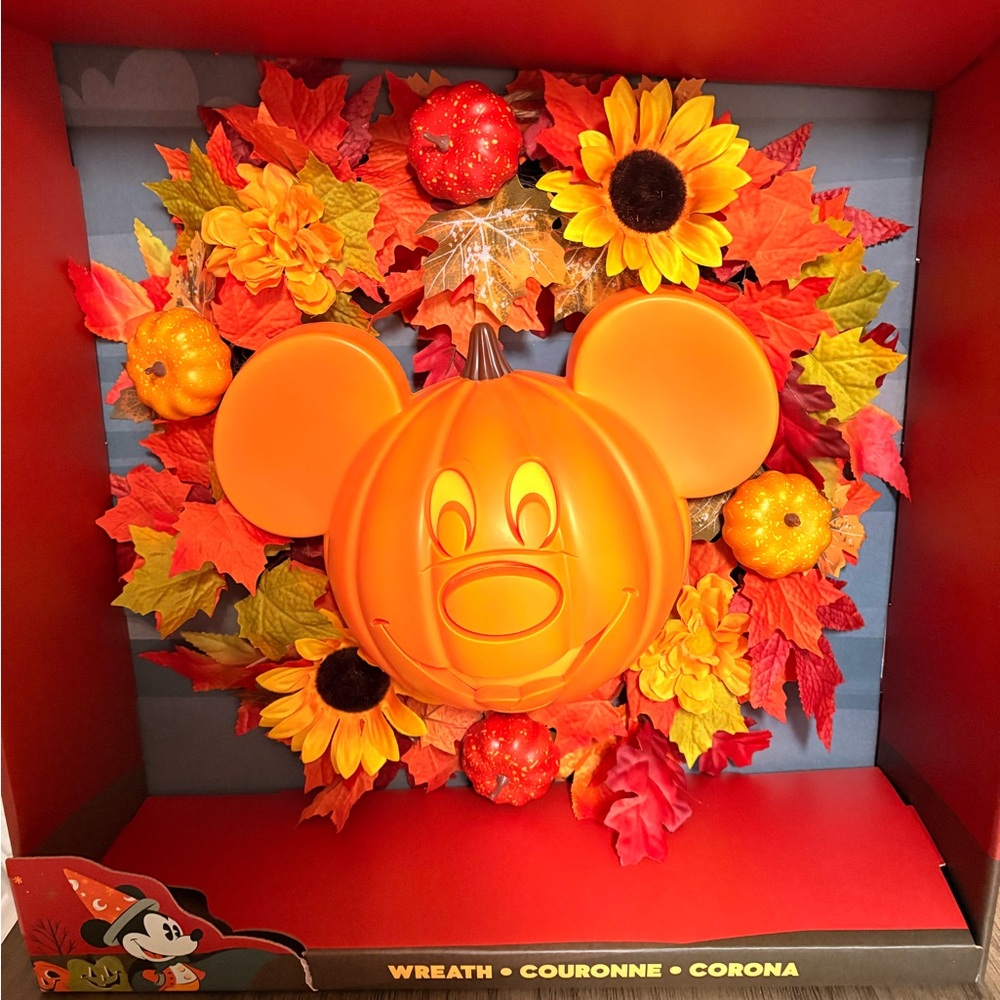 Disney Fall Mickey Mouse Pumpkin Wreath - Orange, Red, Yellow